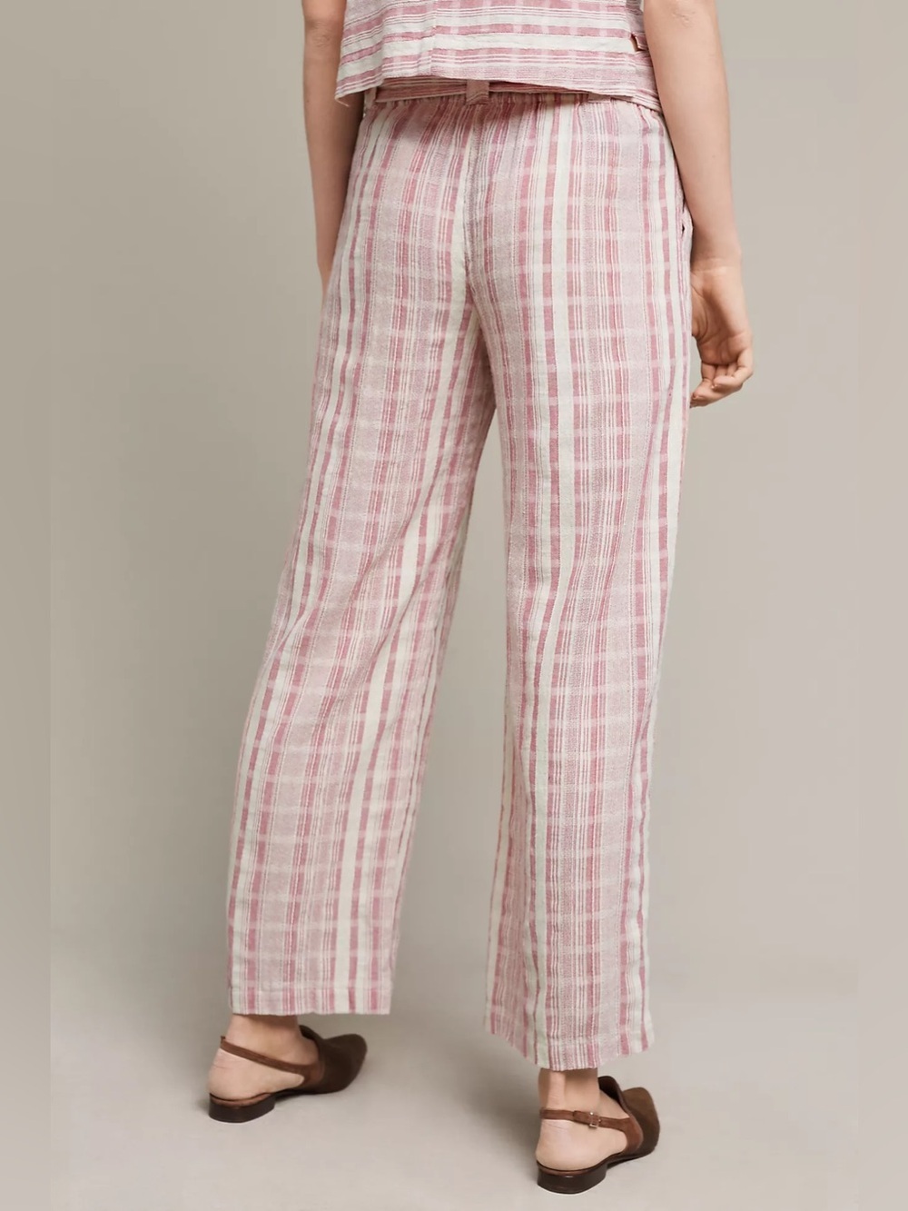 Saturday Sunday Aita Striped Wide Leg Pants Pink Cream Cotton Blend Pleated M